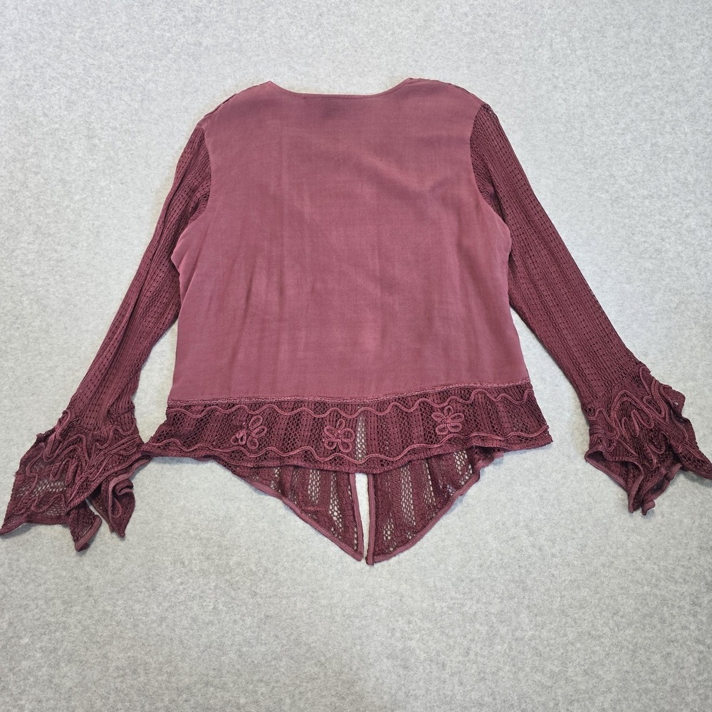 BFA Classics Blouse Womens MP Burgundy Boho Embroidered Crochet Fairy Whimsigoth - Picture 12 of 14